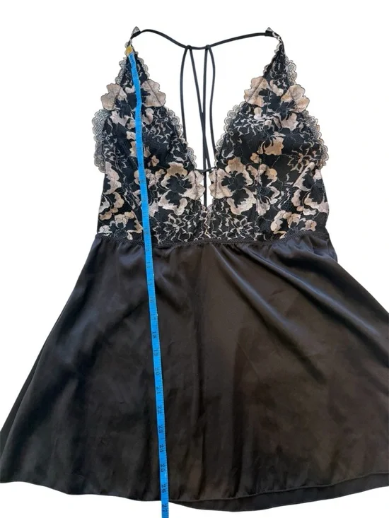 Auden Babydoll Plunge Chemise Large Floral Lace Bodice Satin Nightie Notes - Picture 9 of 15